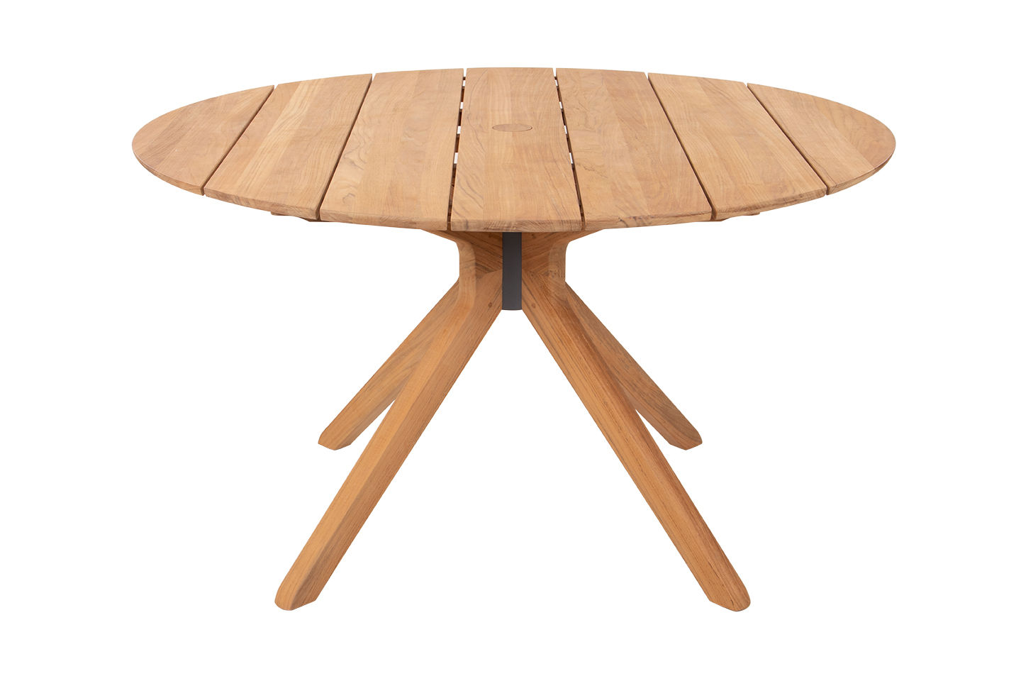 Jeberg Round Dining Table, Slatted Teak Top Ø132cm (Ø52") w. umbrella hole